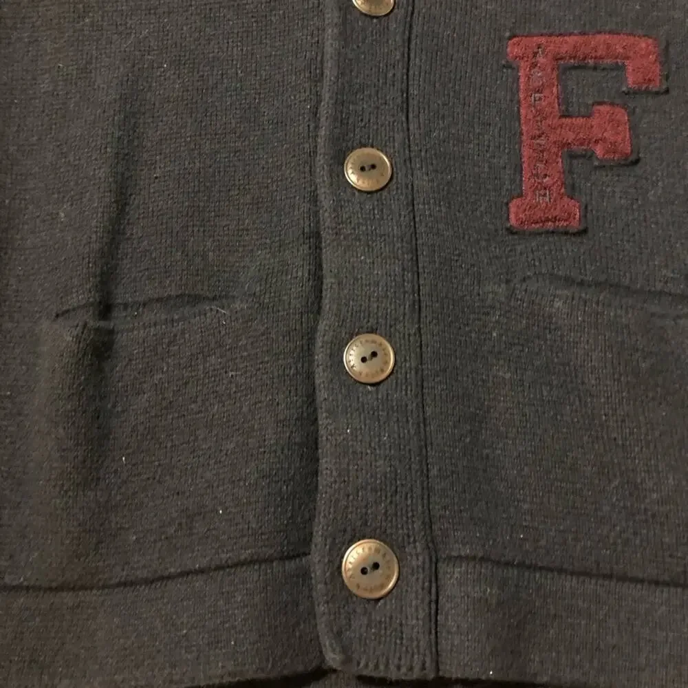 Vintage Abercrombie Fitch varsity v neck navy blue cardigan sweater mens M y2k